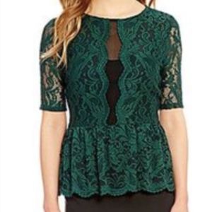 Antonio Melani Green Lace Peplum Top